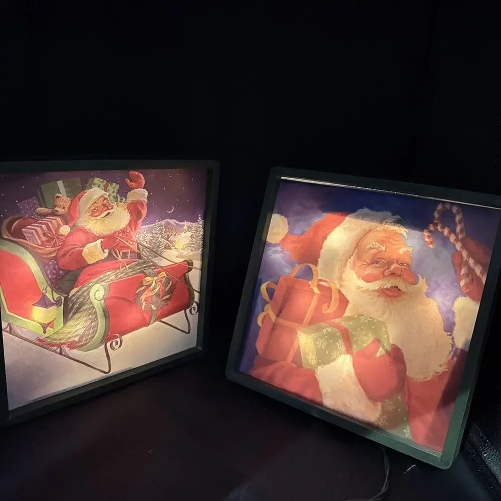 Set Of 2 vintage-style illuminated Christmas art panels